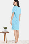 Zivame Pixel Play Knit Cotton Knee Length Nightdress - Blue Radiance — thumbnail 4